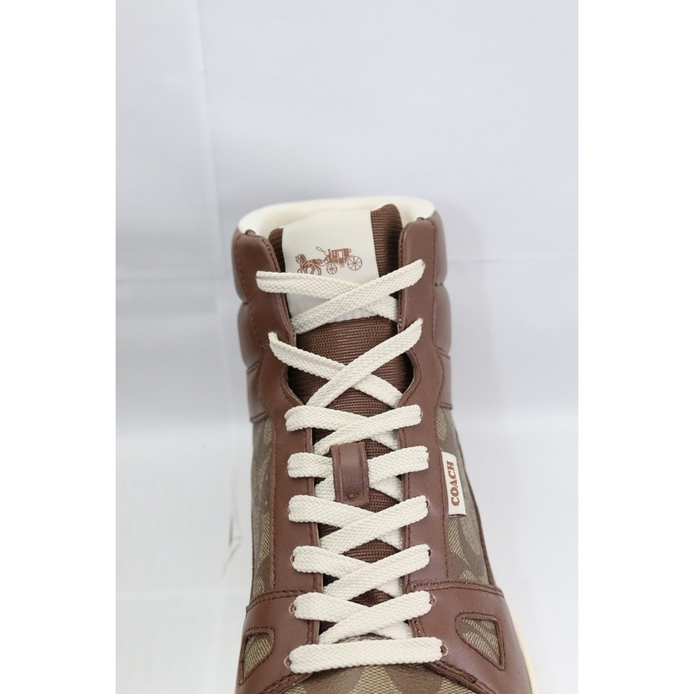 COACH CC736 Mens Clip Court High Top Sneaker In Signature Canvas Saddle Sz 12 - Picture 3 of 16